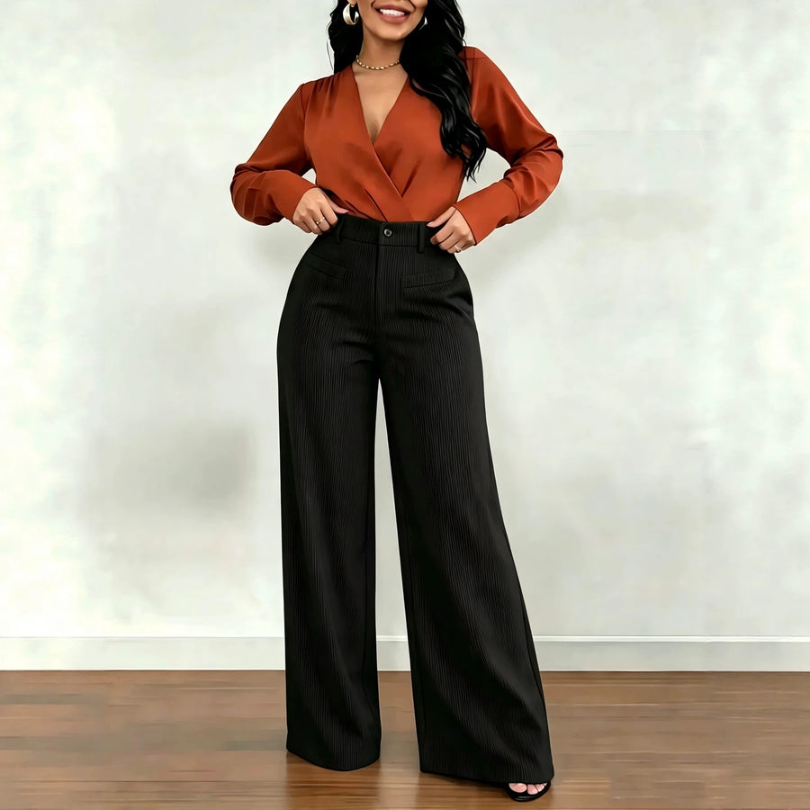Solid-color Casual Chic Loose-fit Wide-leg Tapered Slimming Womens Trousers With A Flowing Drape